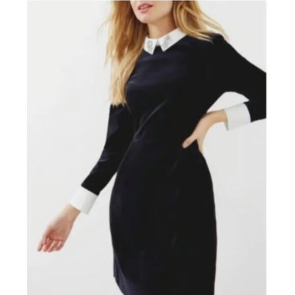 Ted Baker Small Velvet Black Dress Embellished Collar Wednesday Addams (Sz 1=4) - Picture 3 of 16